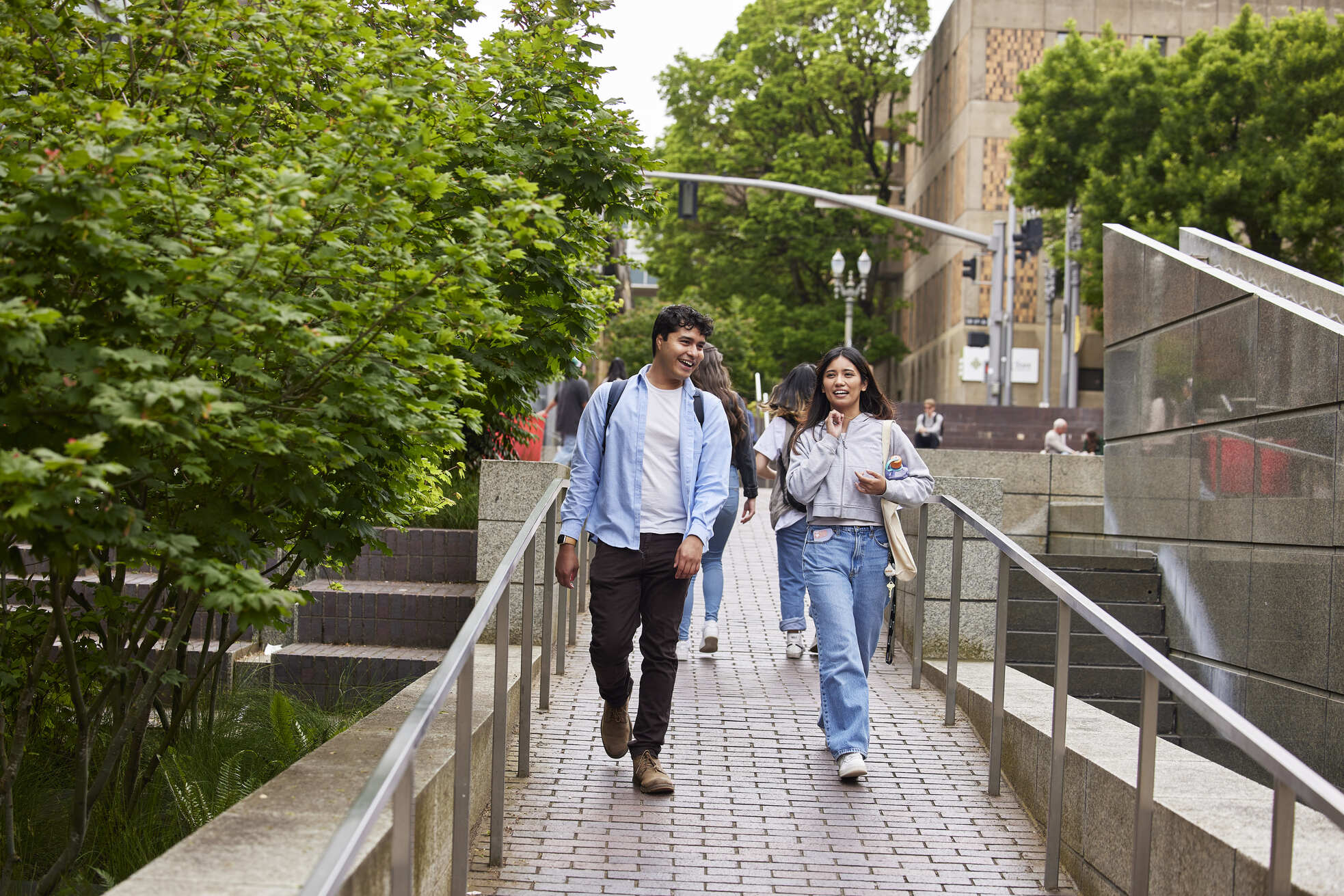 A view of two students walking on the PSU campus